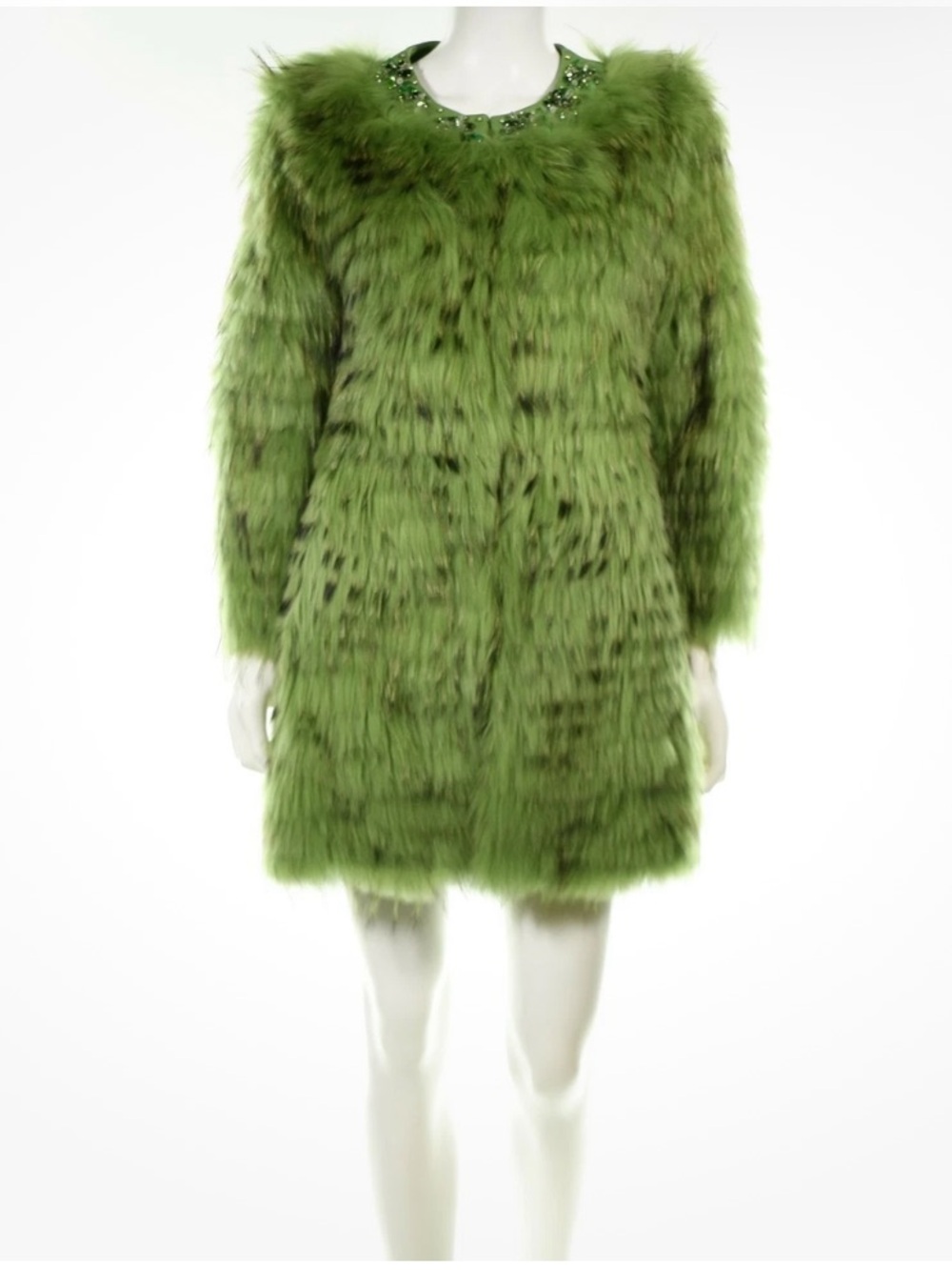 UNBRANDED Grinch Lyme Green Embellished Collar Rabbit/Raccoon Fur Coat Sz 10